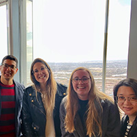 Members of the Tarantini lab stand together: Stefano Tarantini, PhD, Sharon Negri, PhD, Madison Milan, Helen Shi, MD